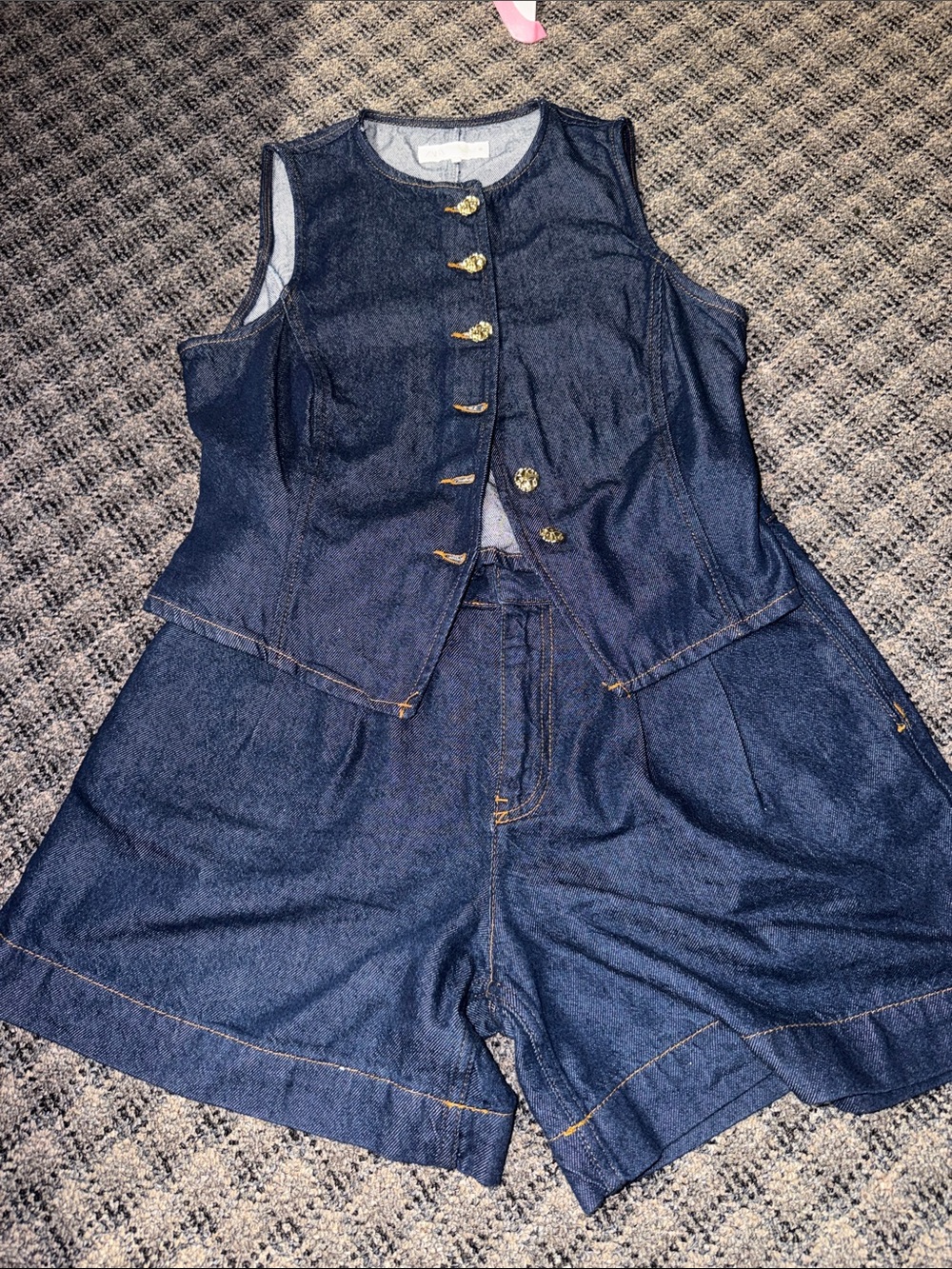 Zara Dark Blue Denim Sleeveless Romper Set